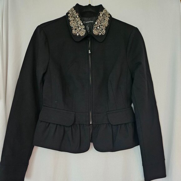 INC International Concepts Black Beaded Collar Flap Pocket Peplum Jacket S NWT - Picture 1 of 10